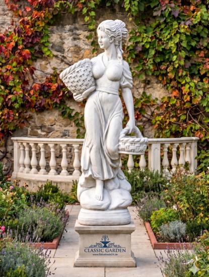Gartenfigur Blumenmädchen Dona Frau mit Blumenkorb große Garten Steinfigur 136cm 160kg